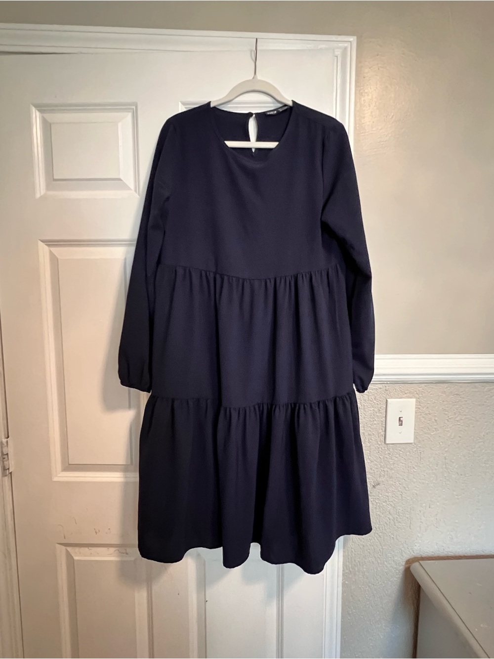 SHEIN Navy Tiered Long-Sleeve Kids Dress